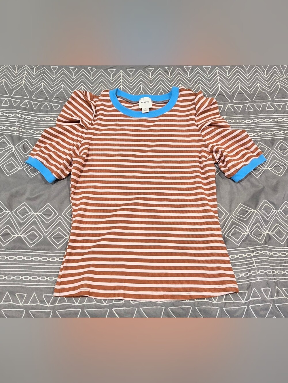 Maeve Puffed Sleeve Striped Top Size Small